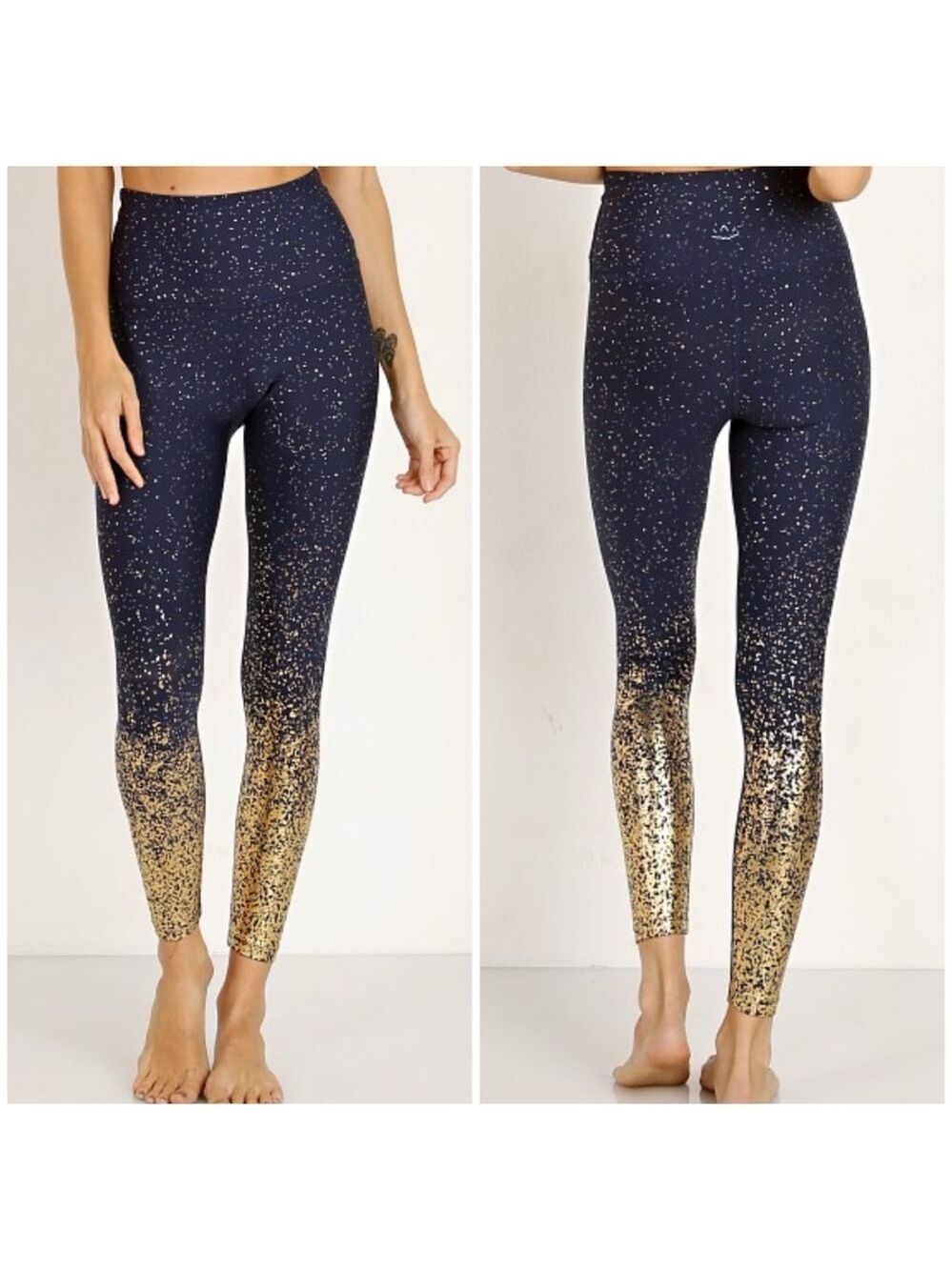 Beyond Yoga High Waisted Alloy Ombre Midi Legging in Navy And Gold